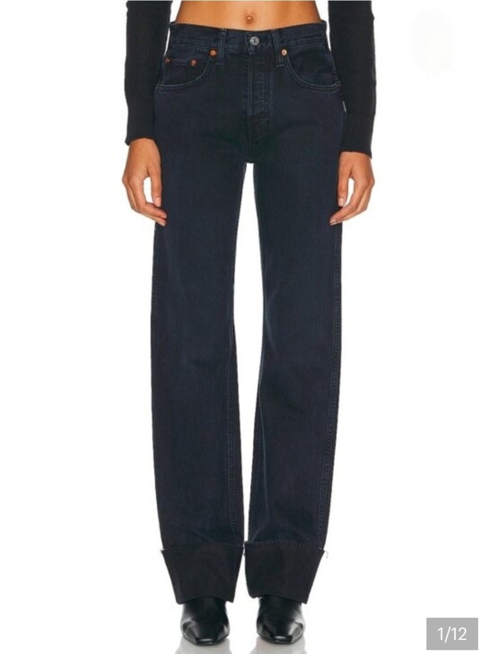 RE/DONE Size 23 High Rise Loose Long Blackened Blue Jeans
